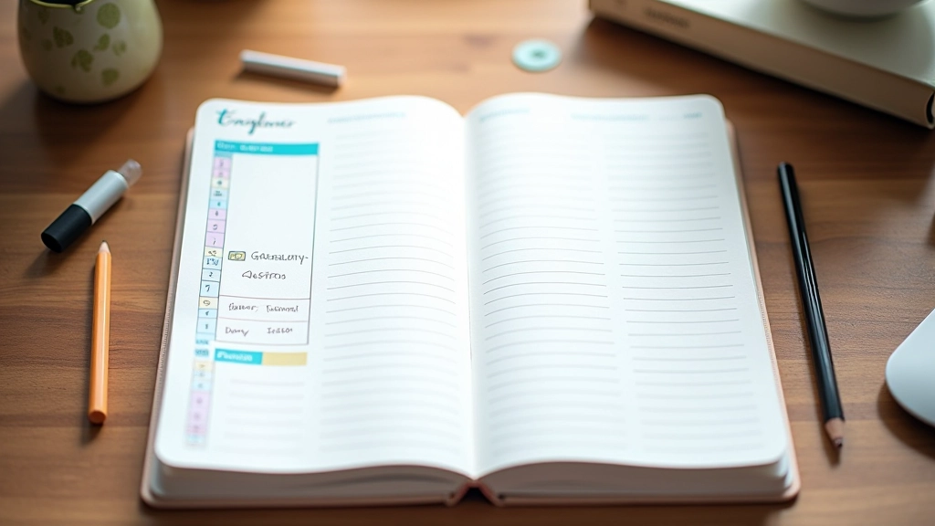Geöffnetes Planer-Notizbuch mit handschriftlichen Notizen und Symbolen für Aufgabenorganisation