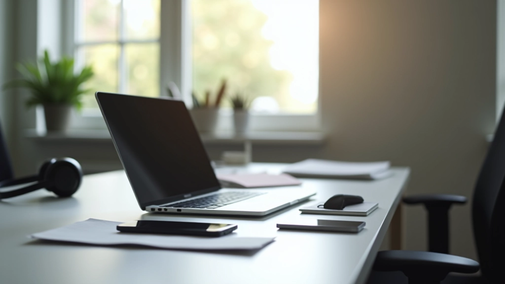 Konzentrierter Arbeitsplatz mit nur einer Aufgabe, Telefon außer Sicht, Fokus auf den Bildschirm