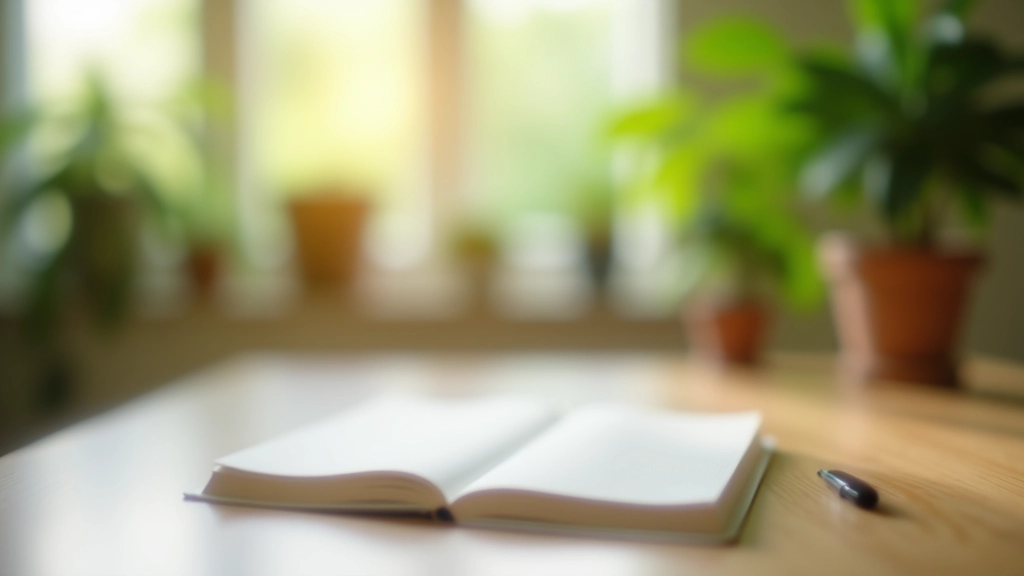 Ruhiger Schreibtisch mit Tageslicht, offenes Notizbuch, minimalistisches Setup