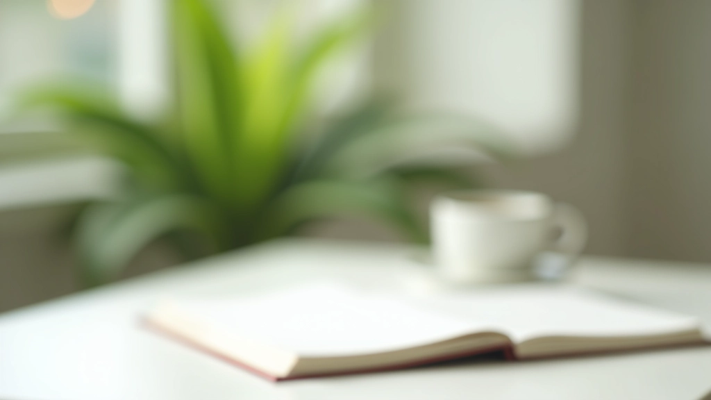 Moderner Arbeitsplatz mit Notizbuch und Tasse in ruhiger Umgebung